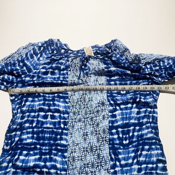 Faded Glory Women Blue Pullover Boho Rayon Blouse Loose Fitting Tie Neck Size L - Picture 6 of 7